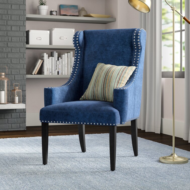 Blue high best sale back wing chair